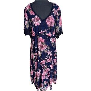 RR Rabbit Babydoll Dress 16W Floral Coquette Feminine Romantic Boho Sheer Retro‎